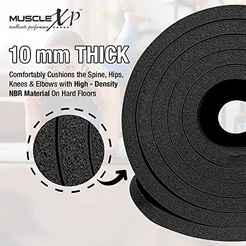 MuscleXP Yoga Mat (10 mm) Extra Thick NBR Material for Men and Women, Exercise Mats with Carrying Strap for Workout, Yoga, Fitness, Pilates (Black)