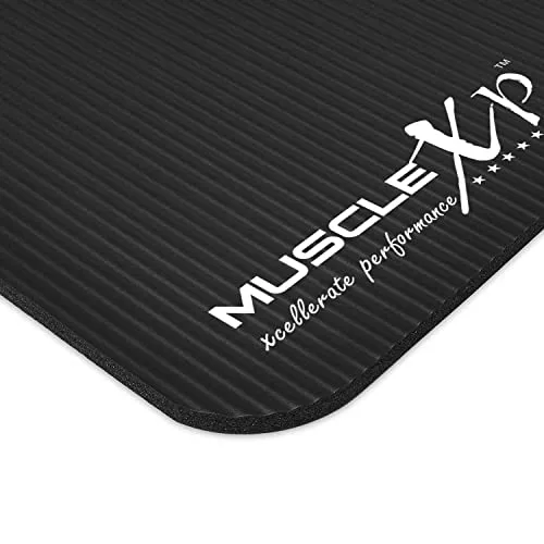 MuscleXP Yoga Mat (10 mm) Extra Thick NBR Material for Men and Women, Exercise Mats with Carrying Strap for Workout, Yoga, Fitness, Pilates (Black)