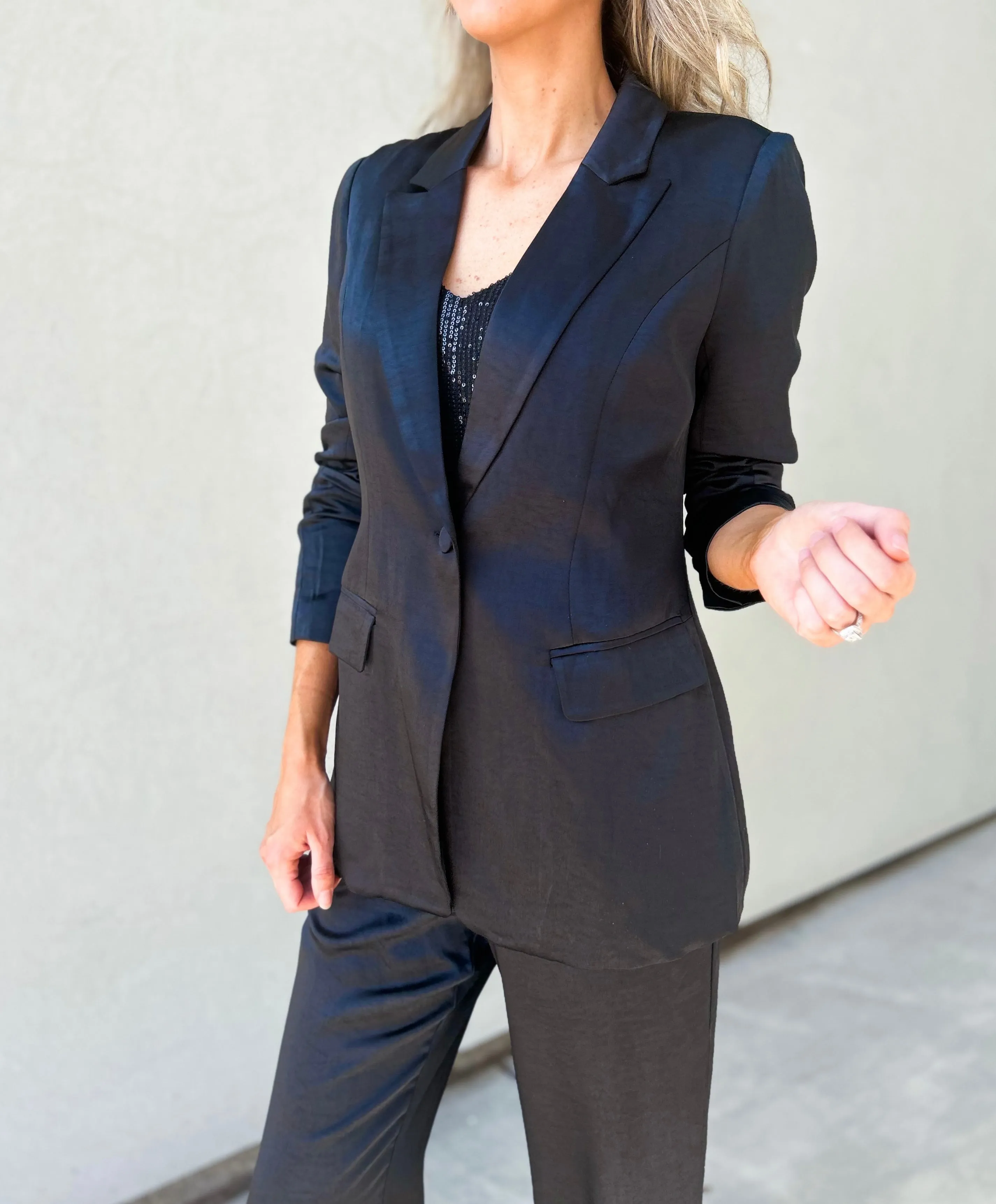 My Moment Lined Satin Blazer (Black)