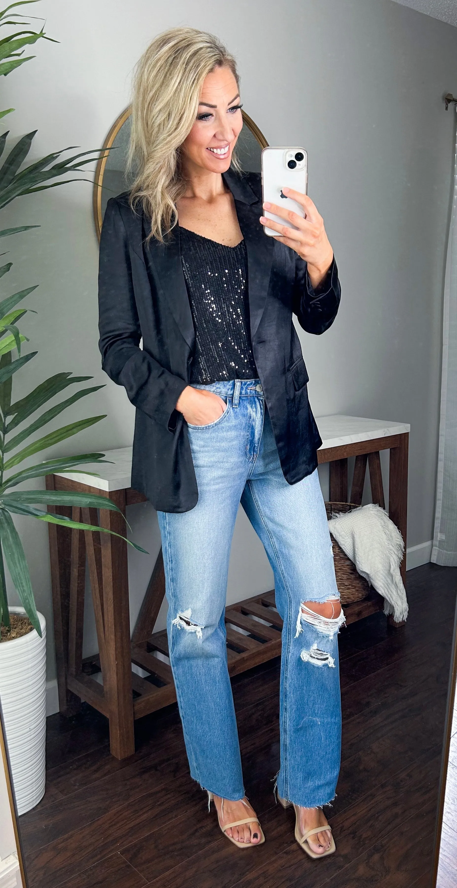 My Moment Lined Satin Blazer (Black)