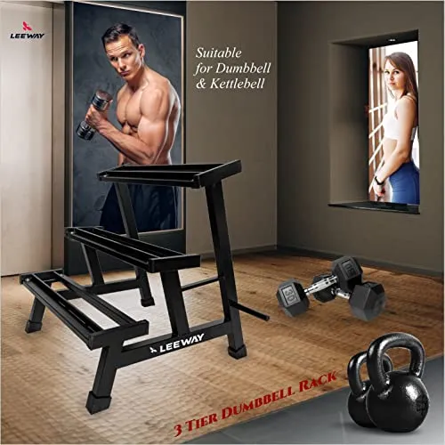National Bodyline Leeway 3-Tier Dumbbell Weight Rack Storage Stand| Dumbbell Stand & Standard Weight Multilevel Weight Storage Organizer For Home Gym| Dumbbell Rack| Weight Stand, Black (3-Tier Dumbbell Rack)