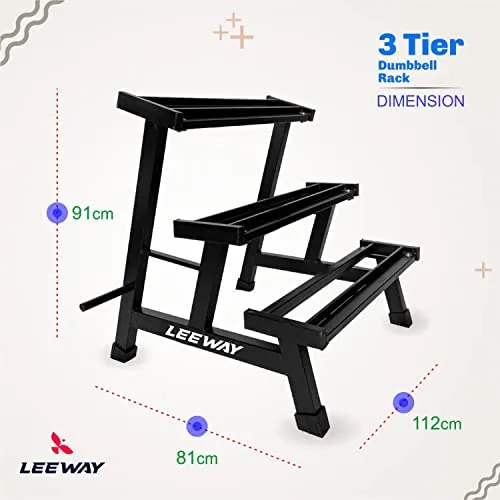 National Bodyline Leeway 3-Tier Dumbbell Weight Rack Storage Stand| Dumbbell Stand & Standard Weight Multilevel Weight Storage Organizer For Home Gym| Dumbbell Rack| Weight Stand, Black (3-Tier Dumbbell Rack)