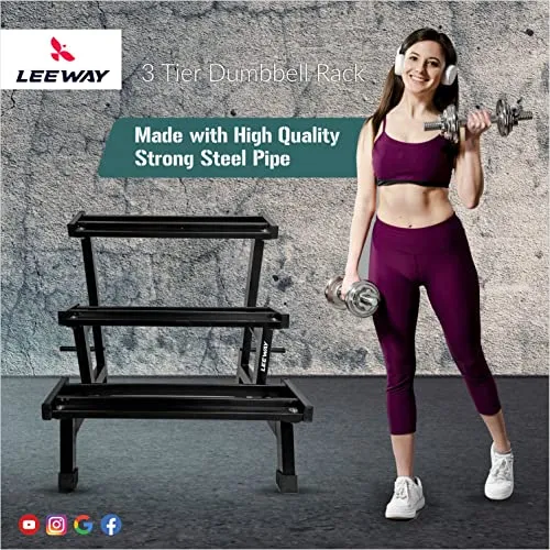 National Bodyline Leeway 3-Tier Dumbbell Weight Rack Storage Stand| Dumbbell Stand & Standard Weight Multilevel Weight Storage Organizer For Home Gym| Dumbbell Rack| Weight Stand, Black (3-Tier Dumbbell Rack)