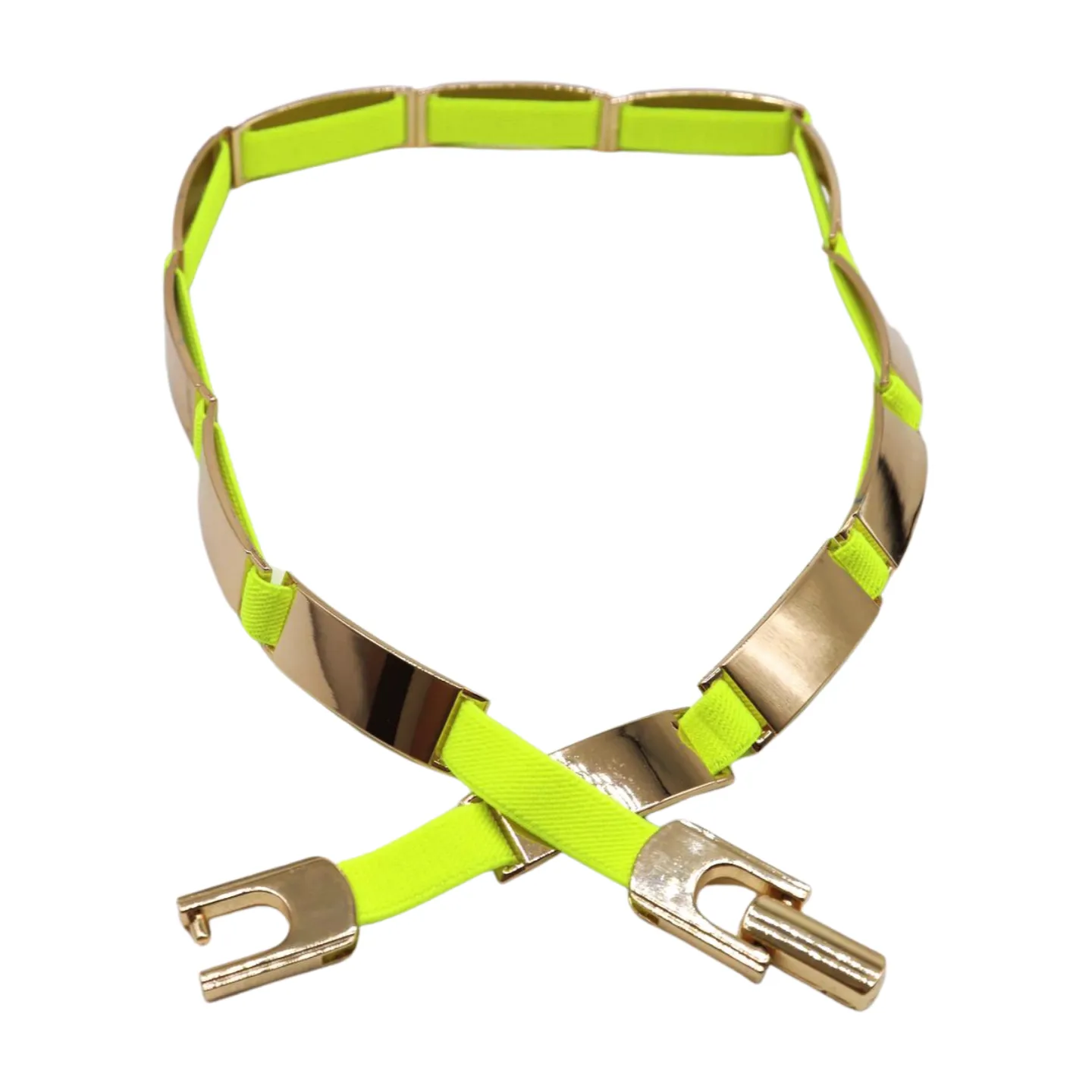 Neon Yellow Elastic Skinny Belt Gold Metal Buckle S M L