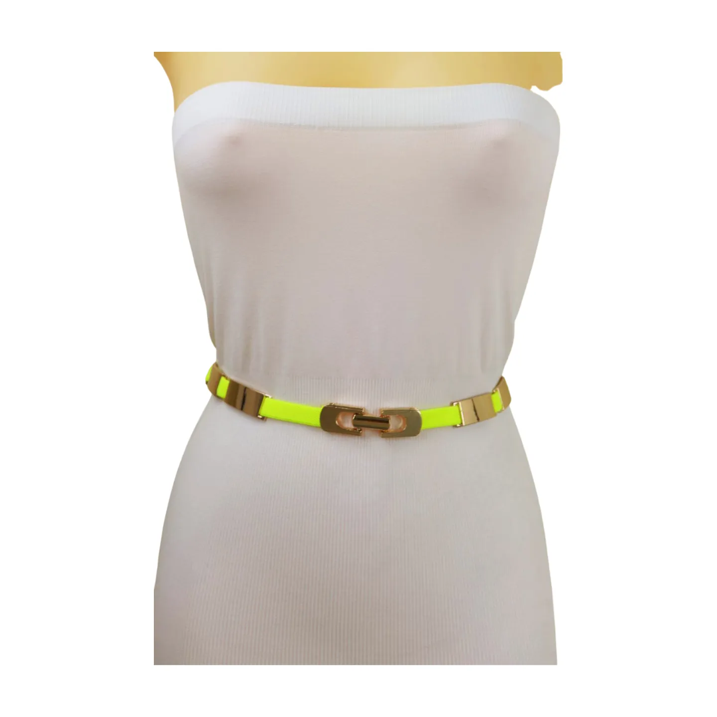 Neon Yellow Elastic Skinny Belt Gold Metal Buckle S M L