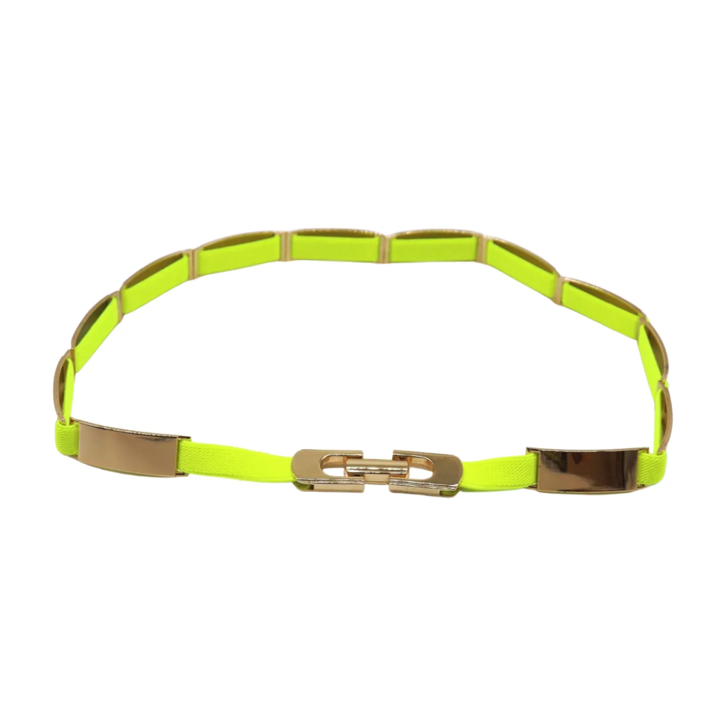 Neon Yellow Elastic Skinny Belt Gold Metal Buckle S M L