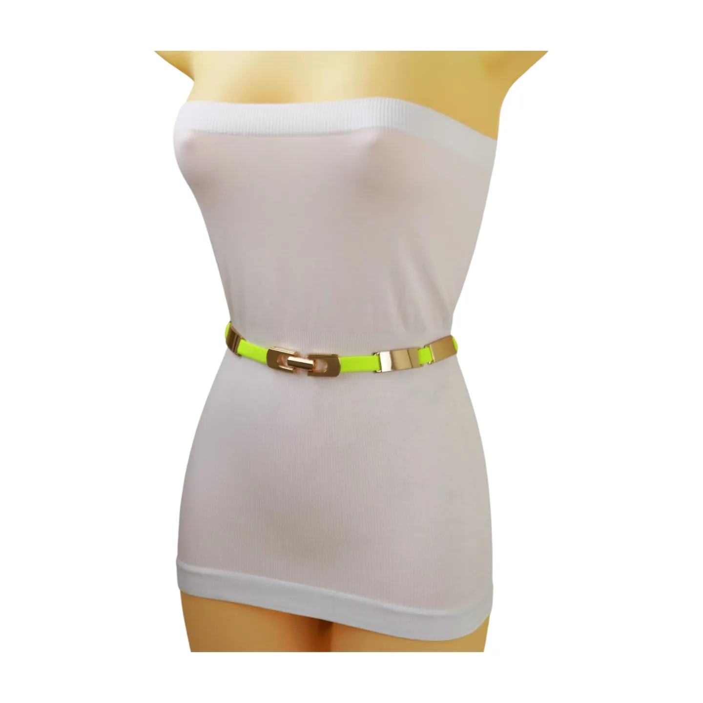 Neon Yellow Elastic Skinny Belt Gold Metal Buckle S M L