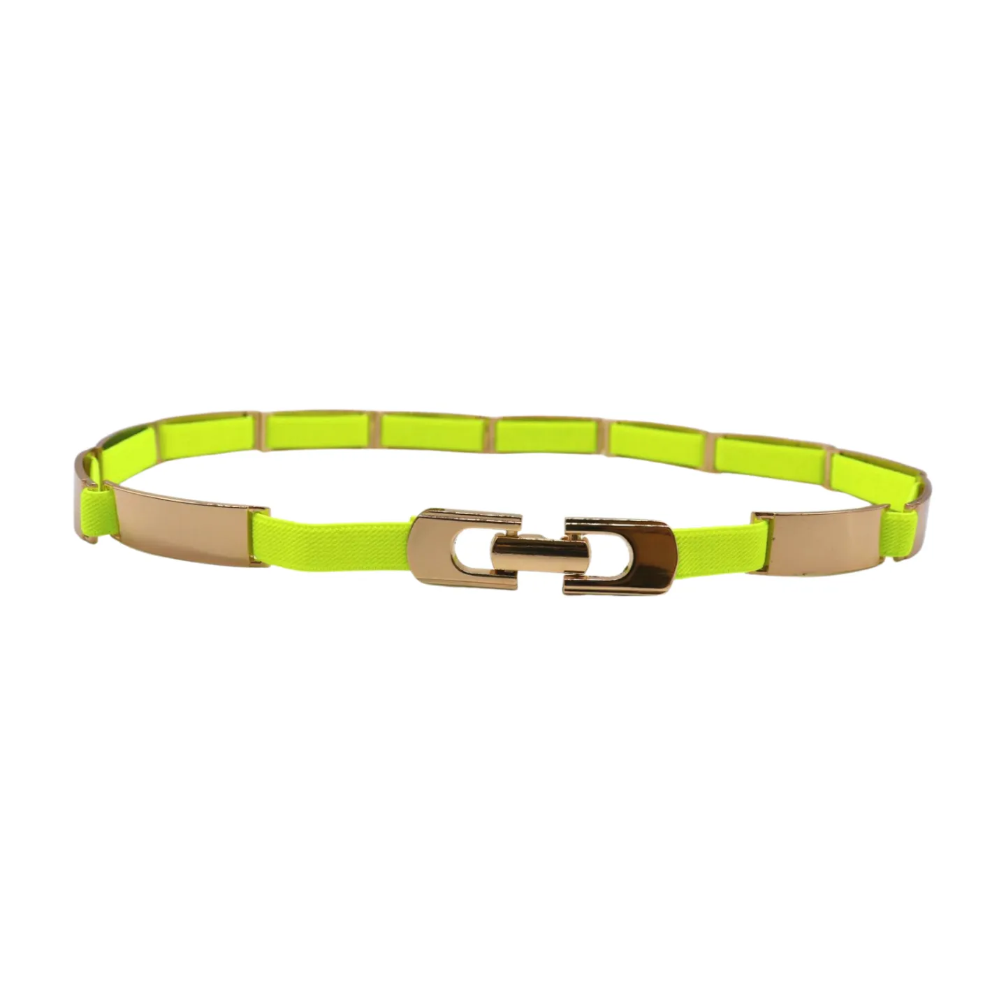 Neon Yellow Elastic Skinny Belt Gold Metal Buckle S M L