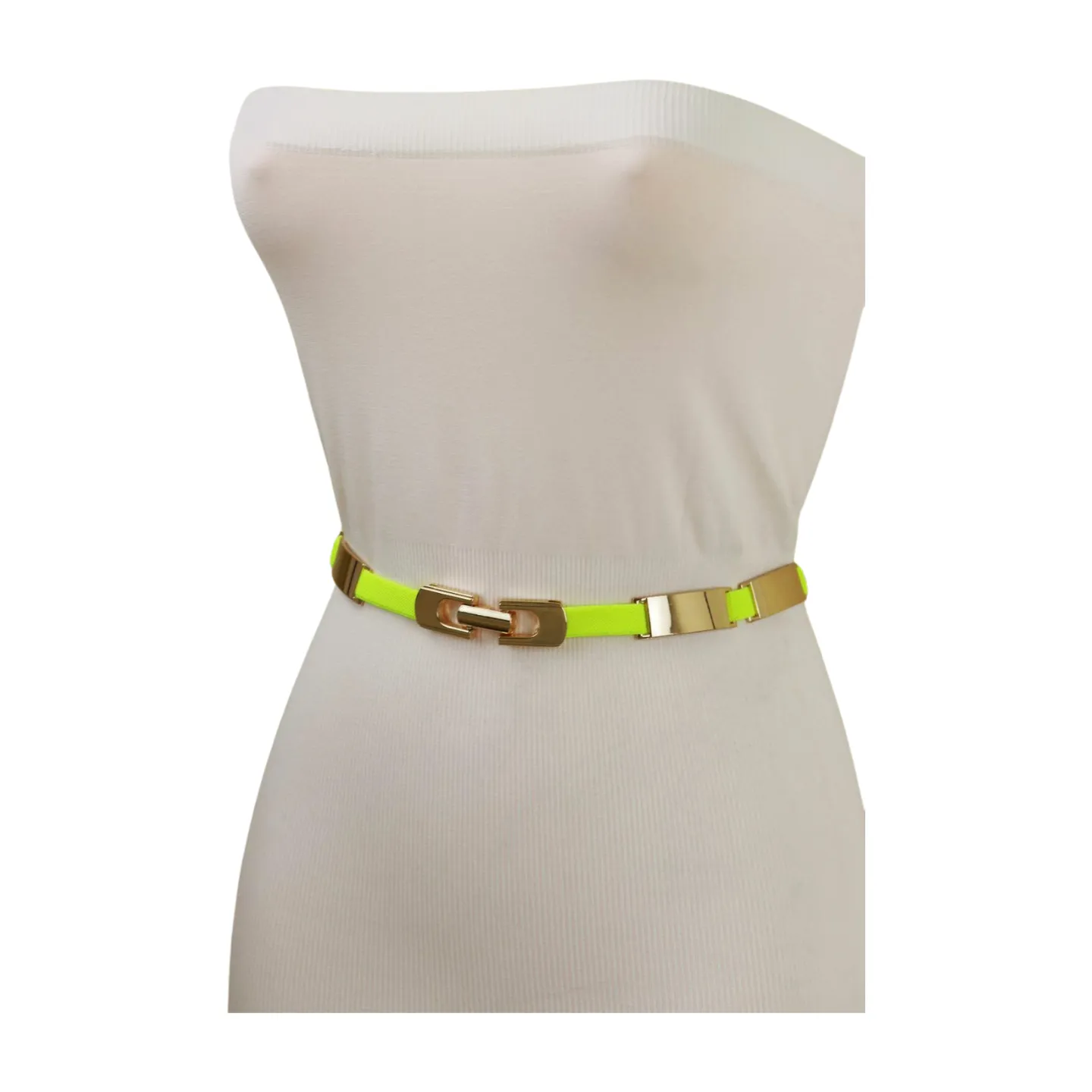 Neon Yellow Elastic Skinny Belt Gold Metal Buckle S M L