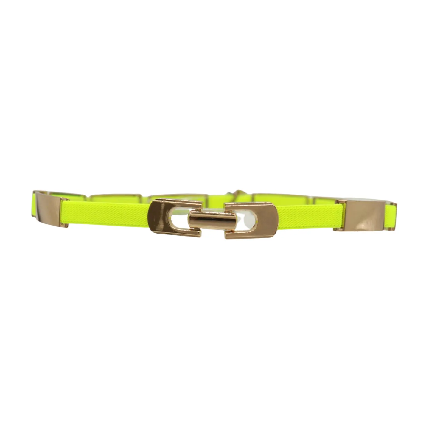 Neon Yellow Elastic Skinny Belt Gold Metal Buckle S M L