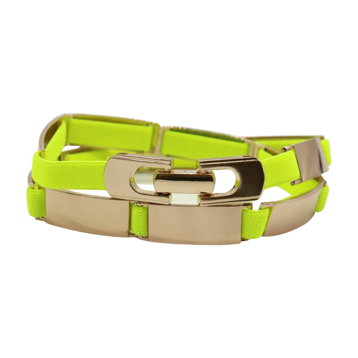 Neon Yellow Elastic Skinny Belt Gold Metal Buckle S M L