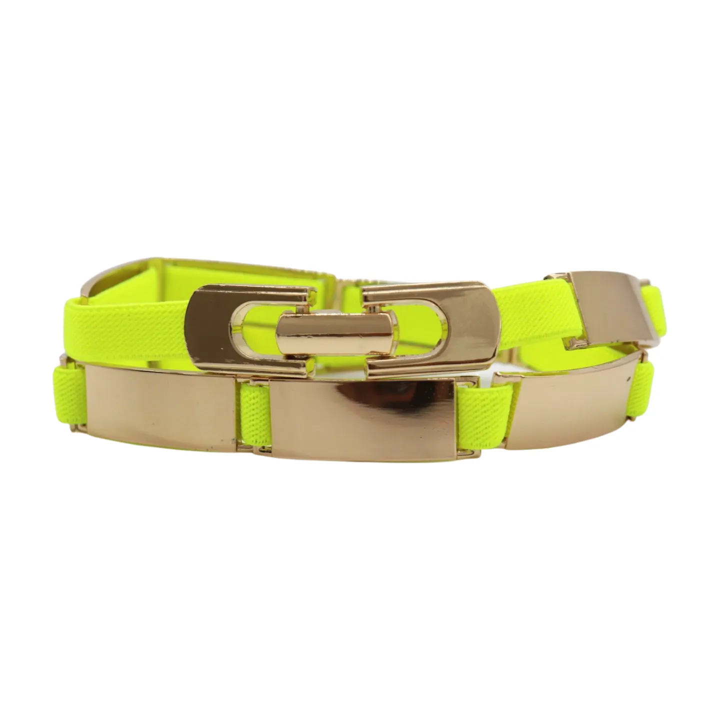 Neon Yellow Elastic Skinny Belt Gold Metal Buckle S M L
