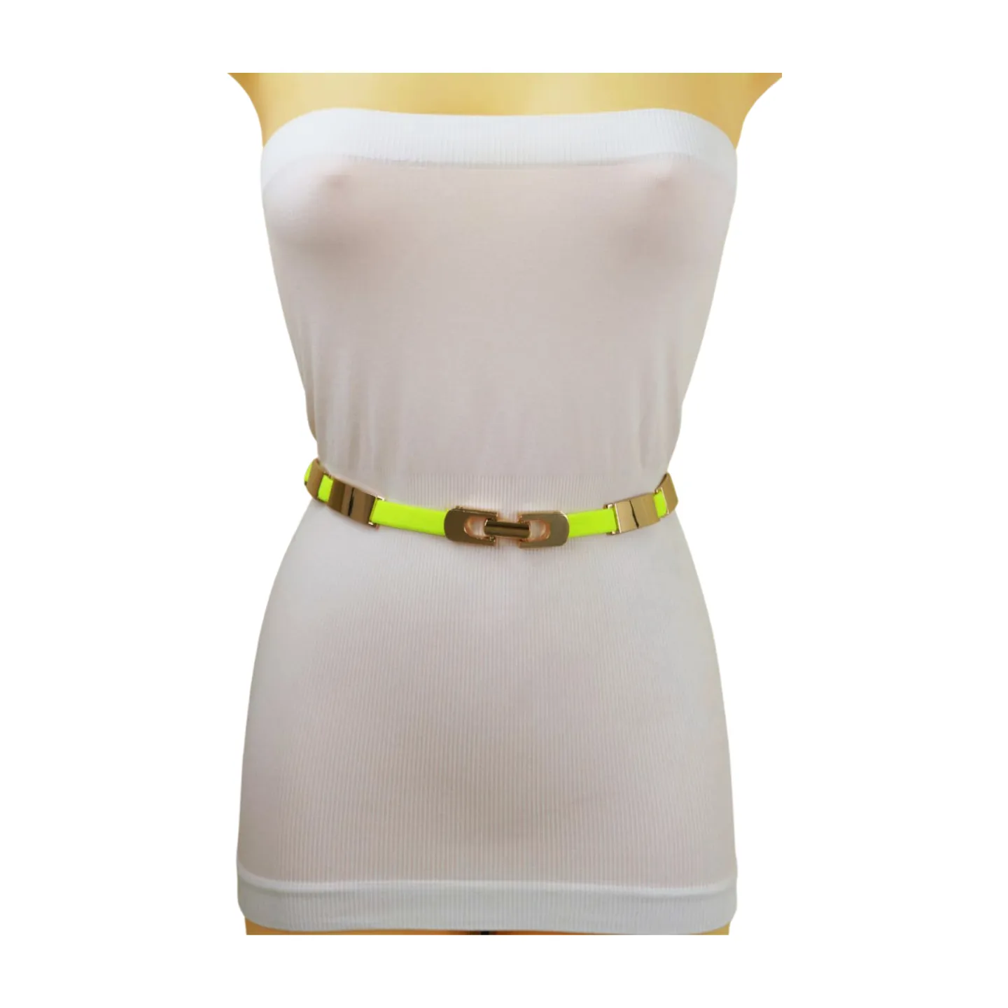 Neon Yellow Elastic Skinny Belt Gold Metal Buckle S M L