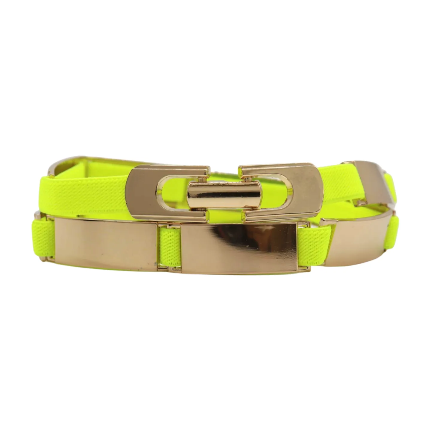 Neon Yellow Elastic Skinny Belt Gold Metal Buckle S M L