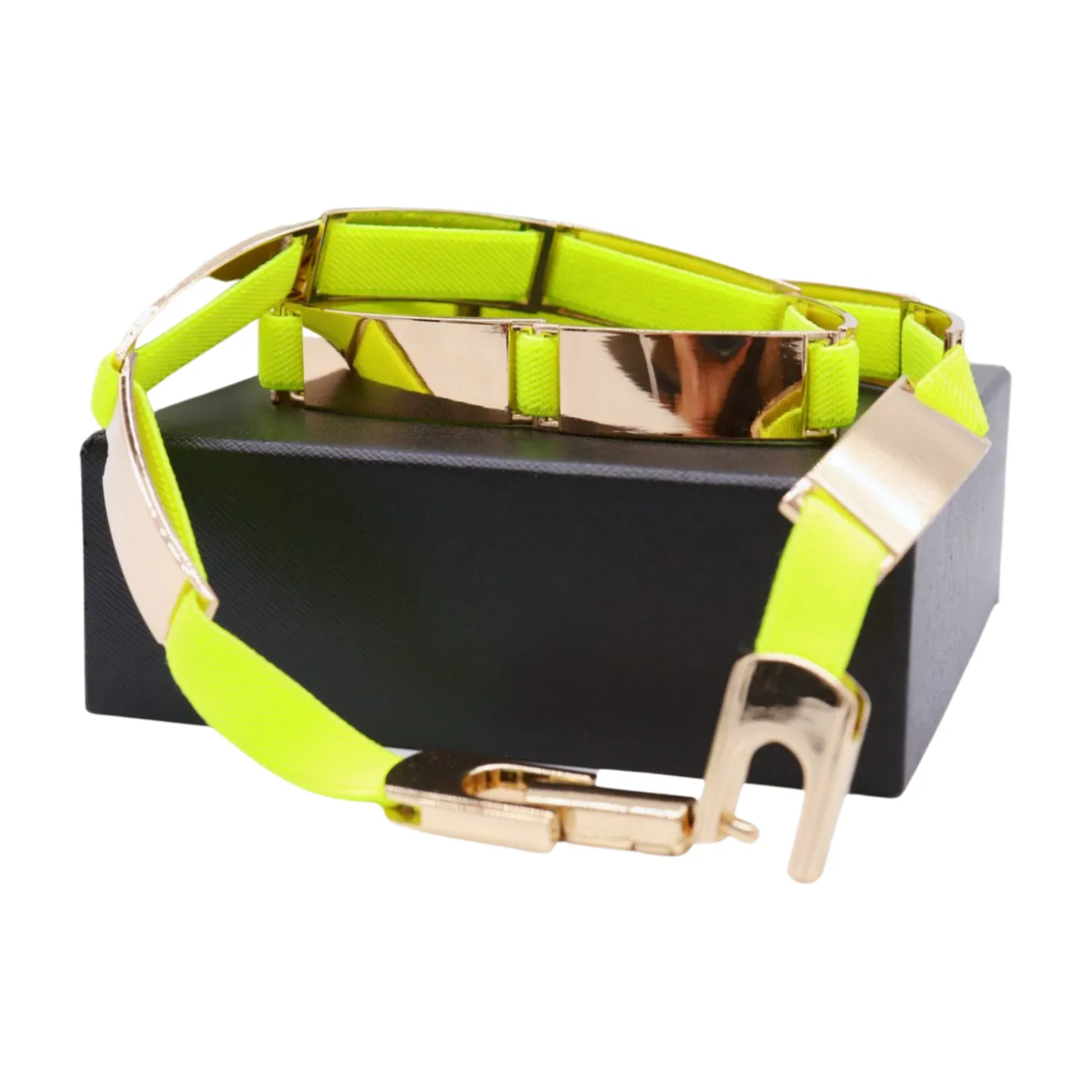 Neon Yellow Elastic Skinny Belt Gold Metal Buckle S M L