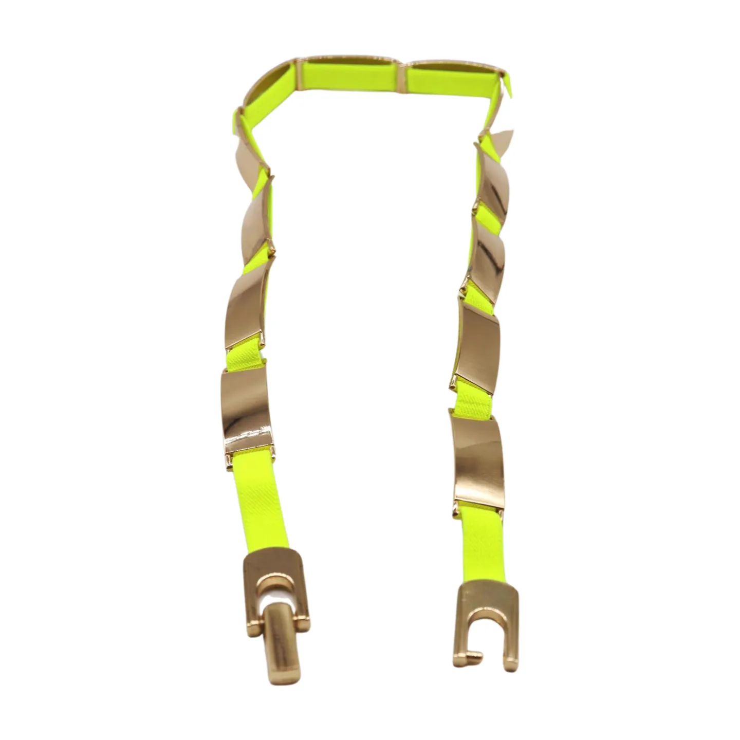 Neon Yellow Elastic Skinny Belt Gold Metal Buckle S M L