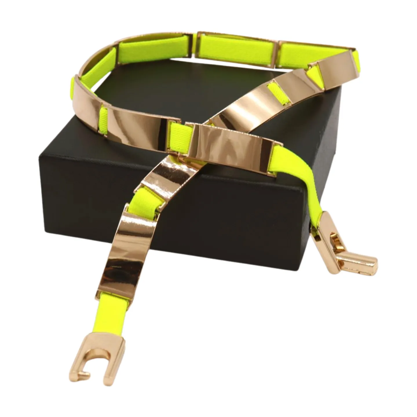 Neon Yellow Elastic Skinny Belt Gold Metal Buckle S M L