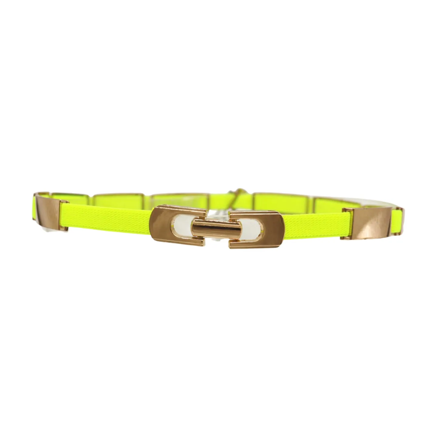 Neon Yellow Elastic Skinny Belt Gold Metal Buckle S M L