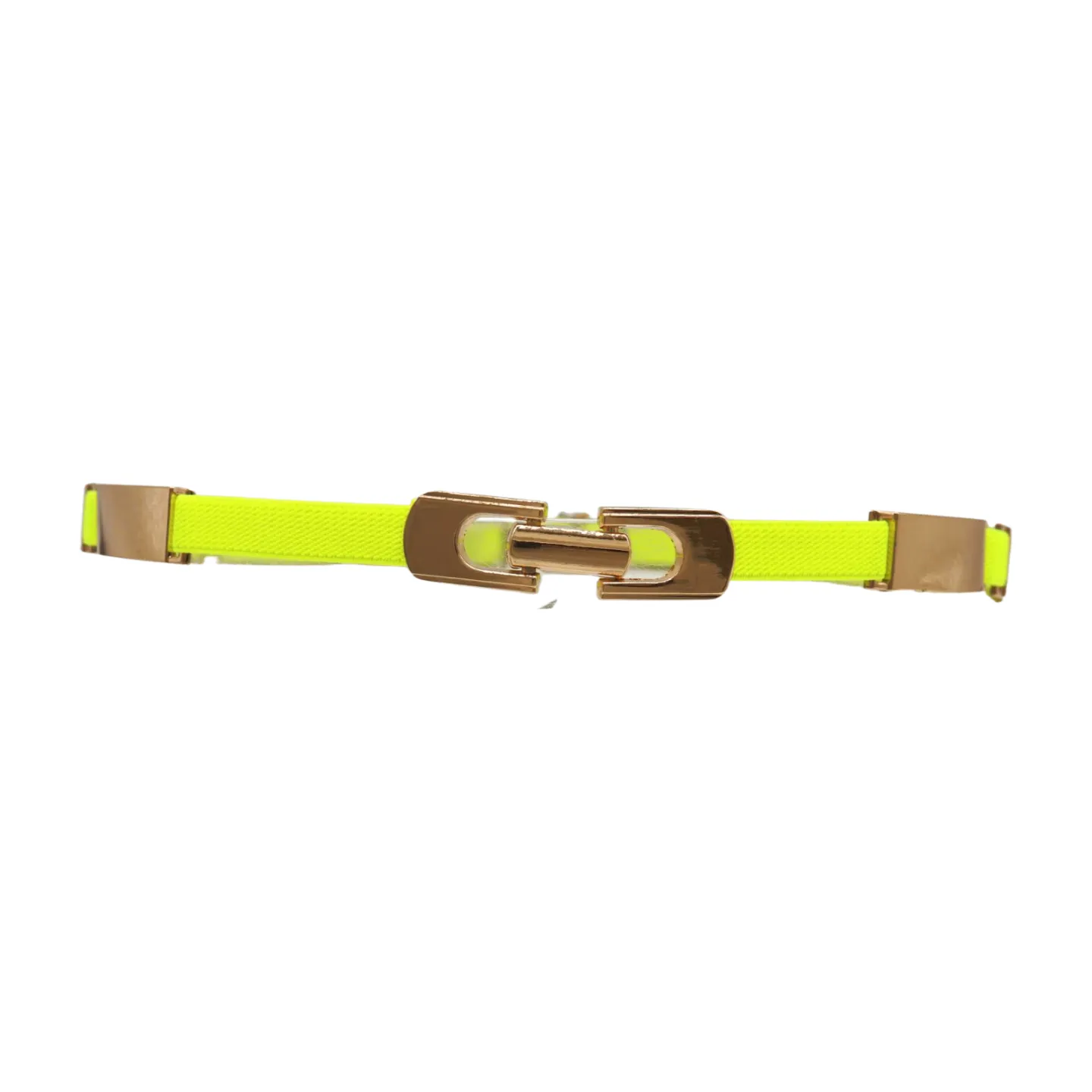 Neon Yellow Elastic Skinny Belt Gold Metal Buckle S M L