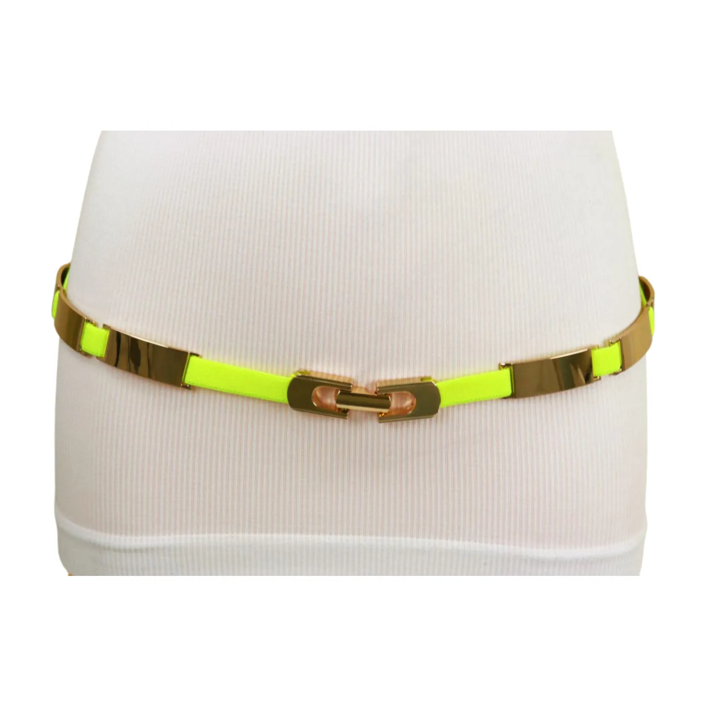 Neon Yellow Elastic Skinny Belt Gold Metal Buckle S M L