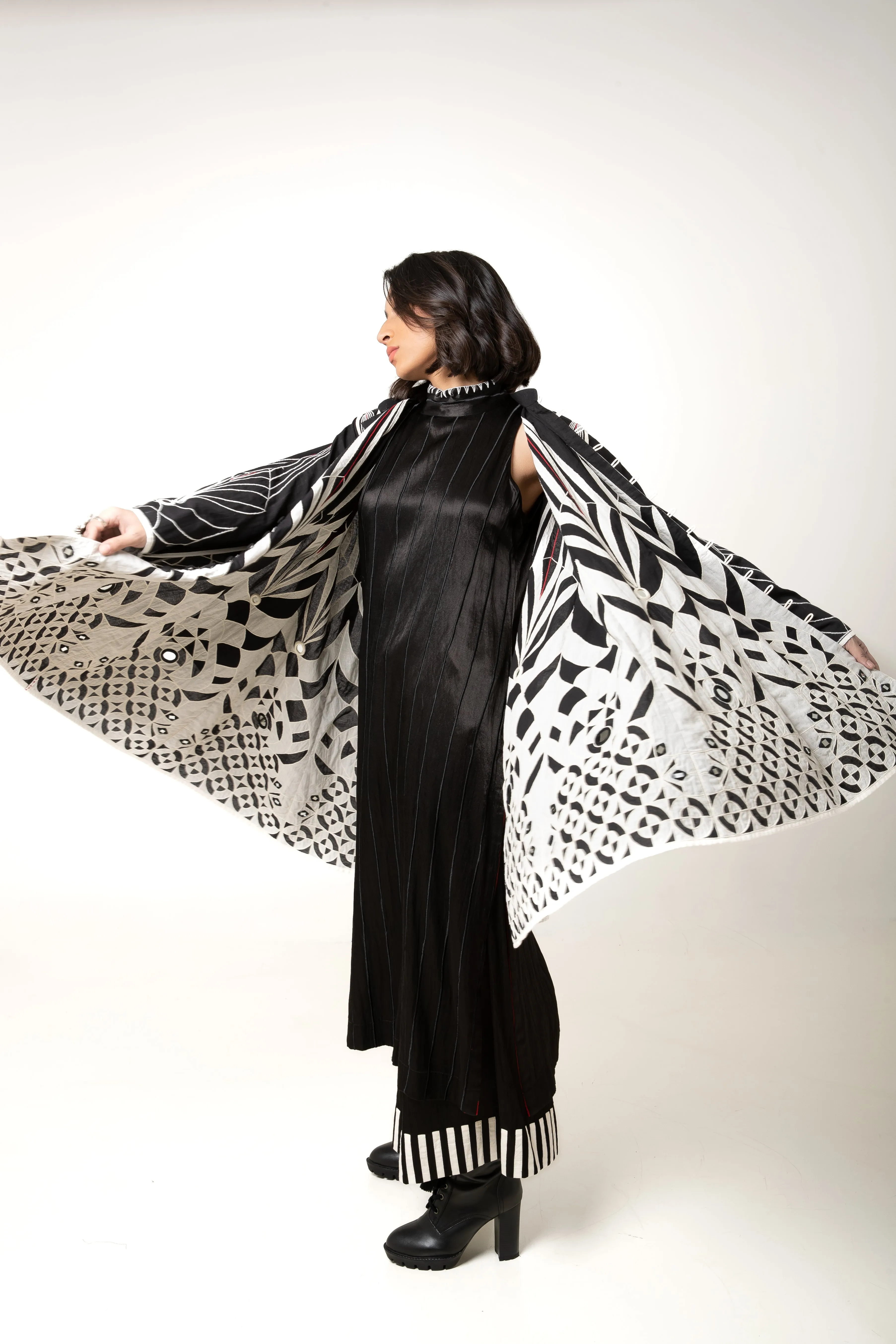 New Season Summer/Fall 2024-Pants Applique Mashru Silk Panda Black White -Ka-Sha - Fashion Edit Aseem