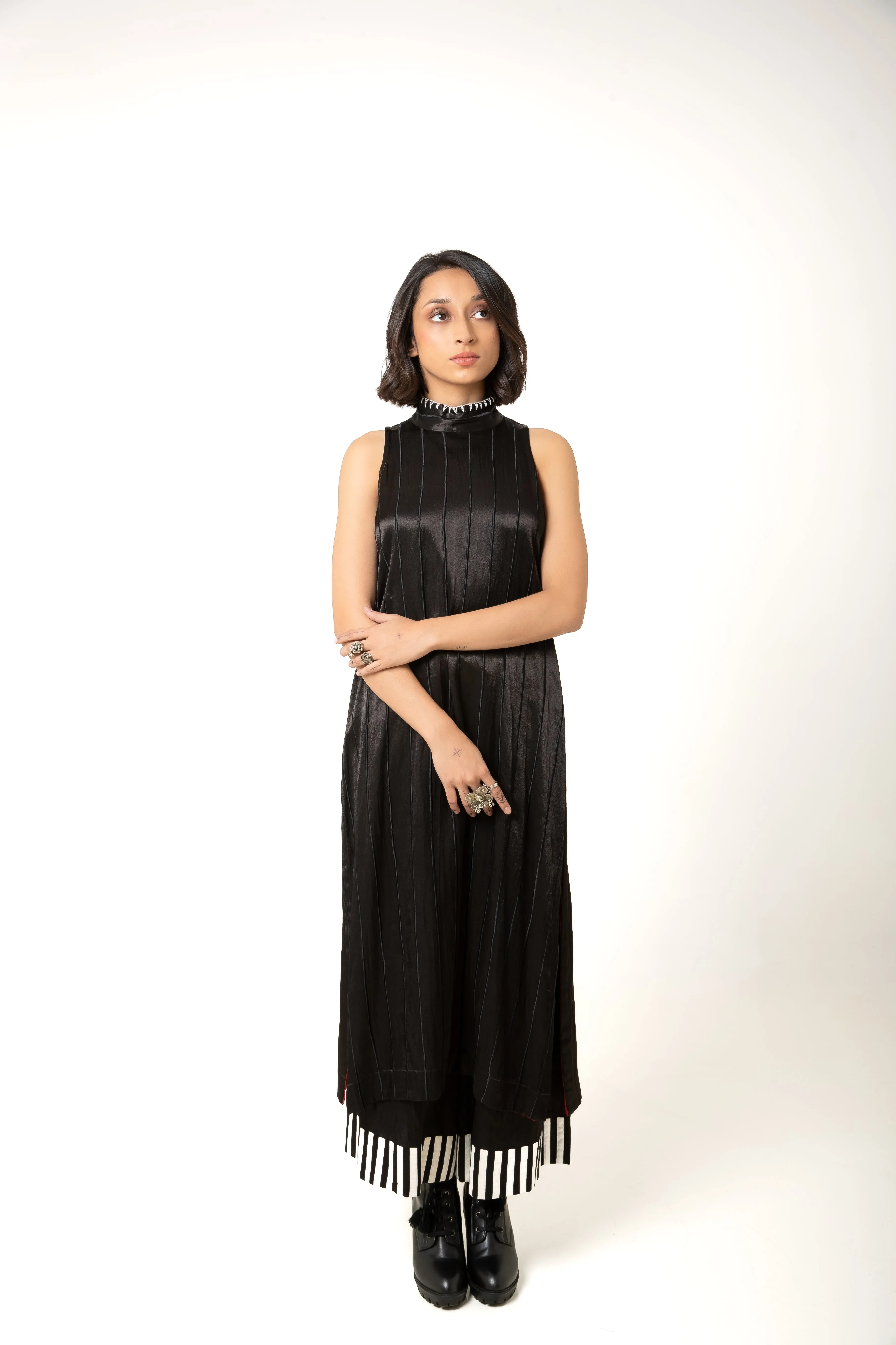 New Season Summer/Fall 2024-Pants Applique Mashru Silk Panda Black White -Ka-Sha - Fashion Edit Aseem