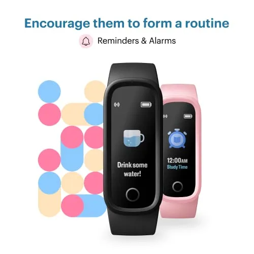 Noise Champ Smart Band for Kids with 7 Alarms (Brush Teeth, Study Time & More), Lightweight, Sleep Tracker, 50  Kids Watch Faces, IP68 Washable (Candy Pink), One Size