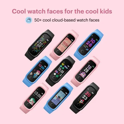 Noise Champ Smart Band for Kids with 7 Alarms (Brush Teeth, Study Time & More), Lightweight, Sleep Tracker, 50  Kids Watch Faces, IP68 Washable (Candy Pink), One Size