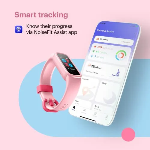 Noise Champ Smart Band for Kids with 7 Alarms (Brush Teeth, Study Time & More), Lightweight, Sleep Tracker, 50  Kids Watch Faces, IP68 Washable (Candy Pink), One Size