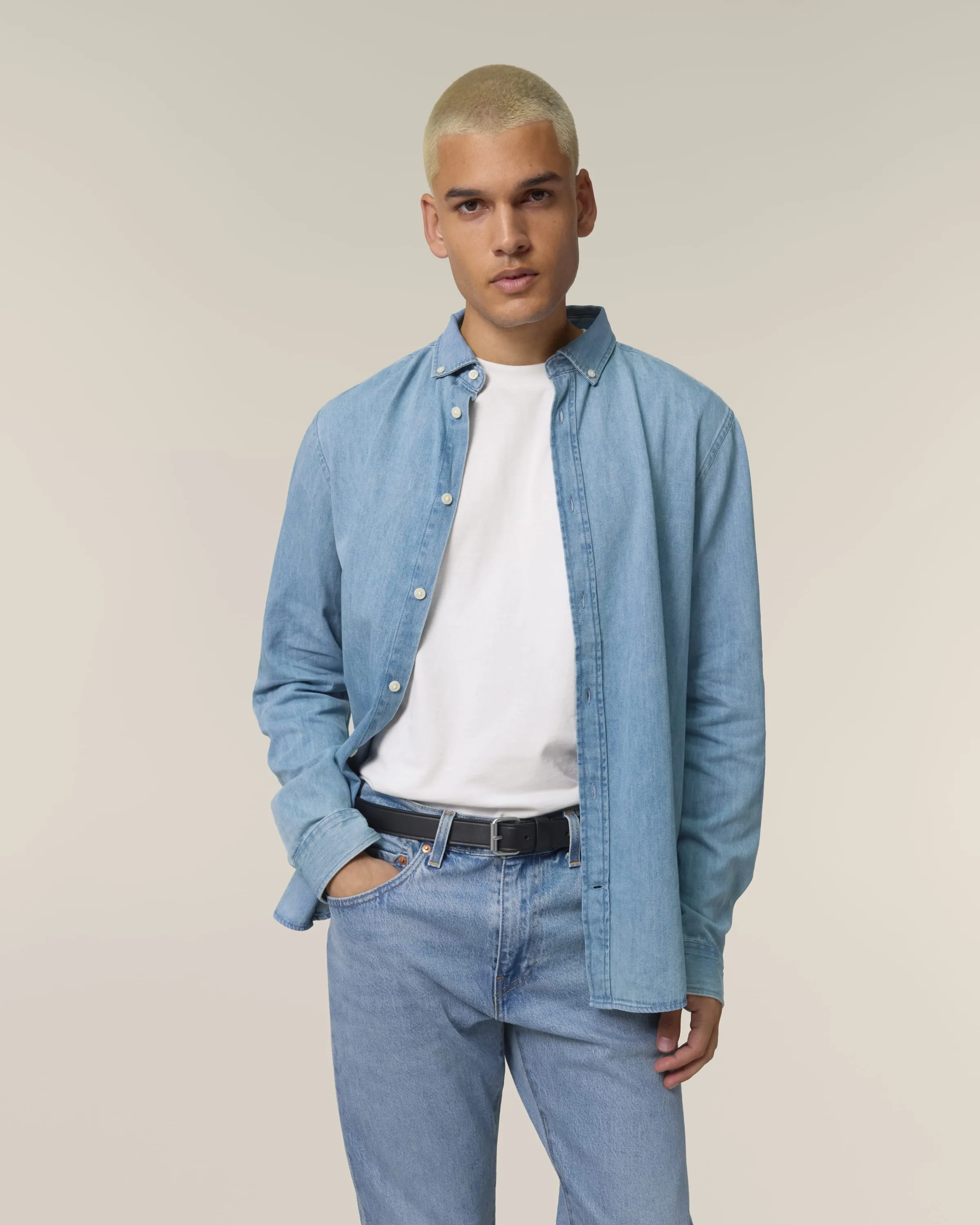 Organic Cotton Long Sleeve Denim Shirt: Mens