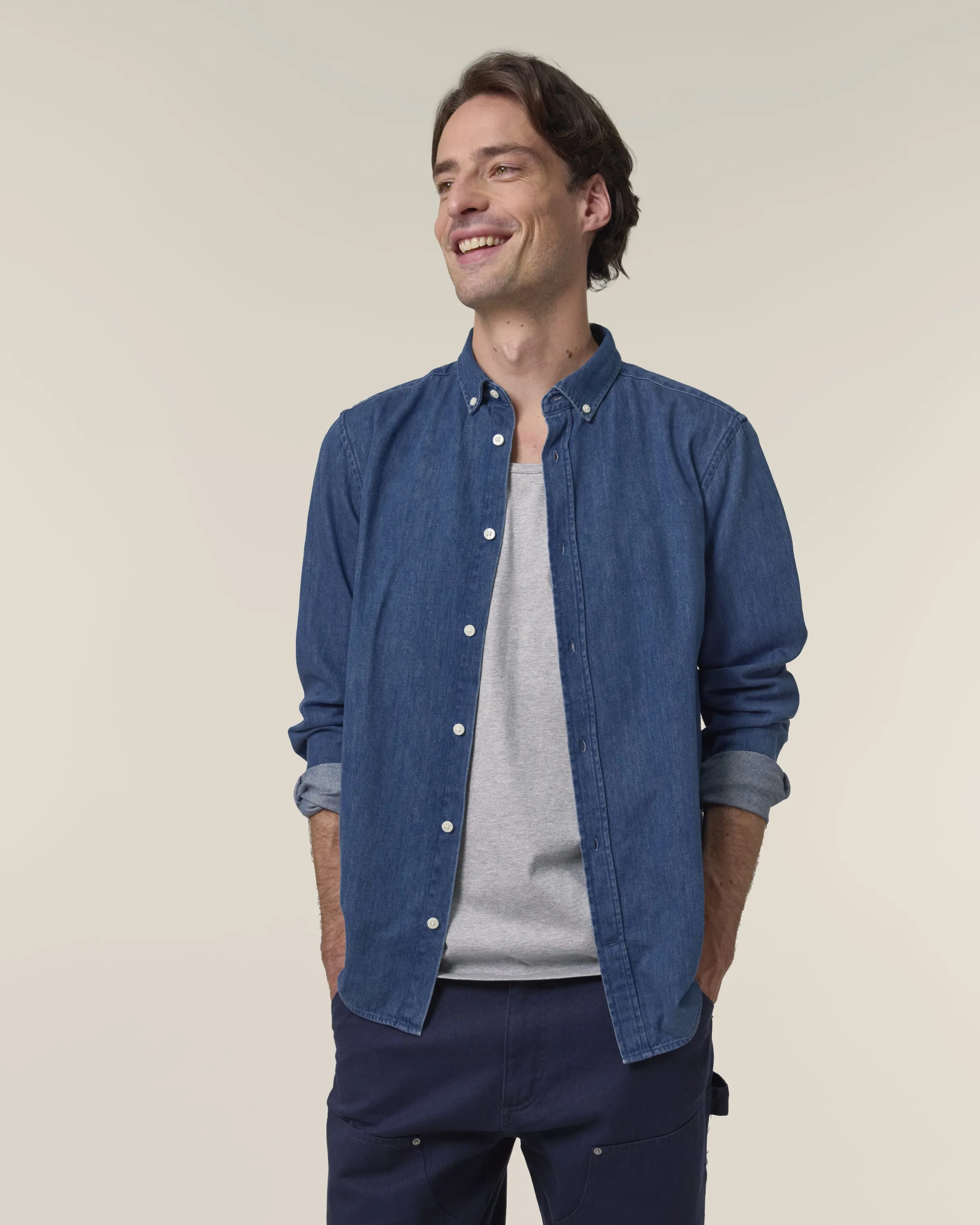 Organic Cotton Long Sleeve Denim Shirt: Mens