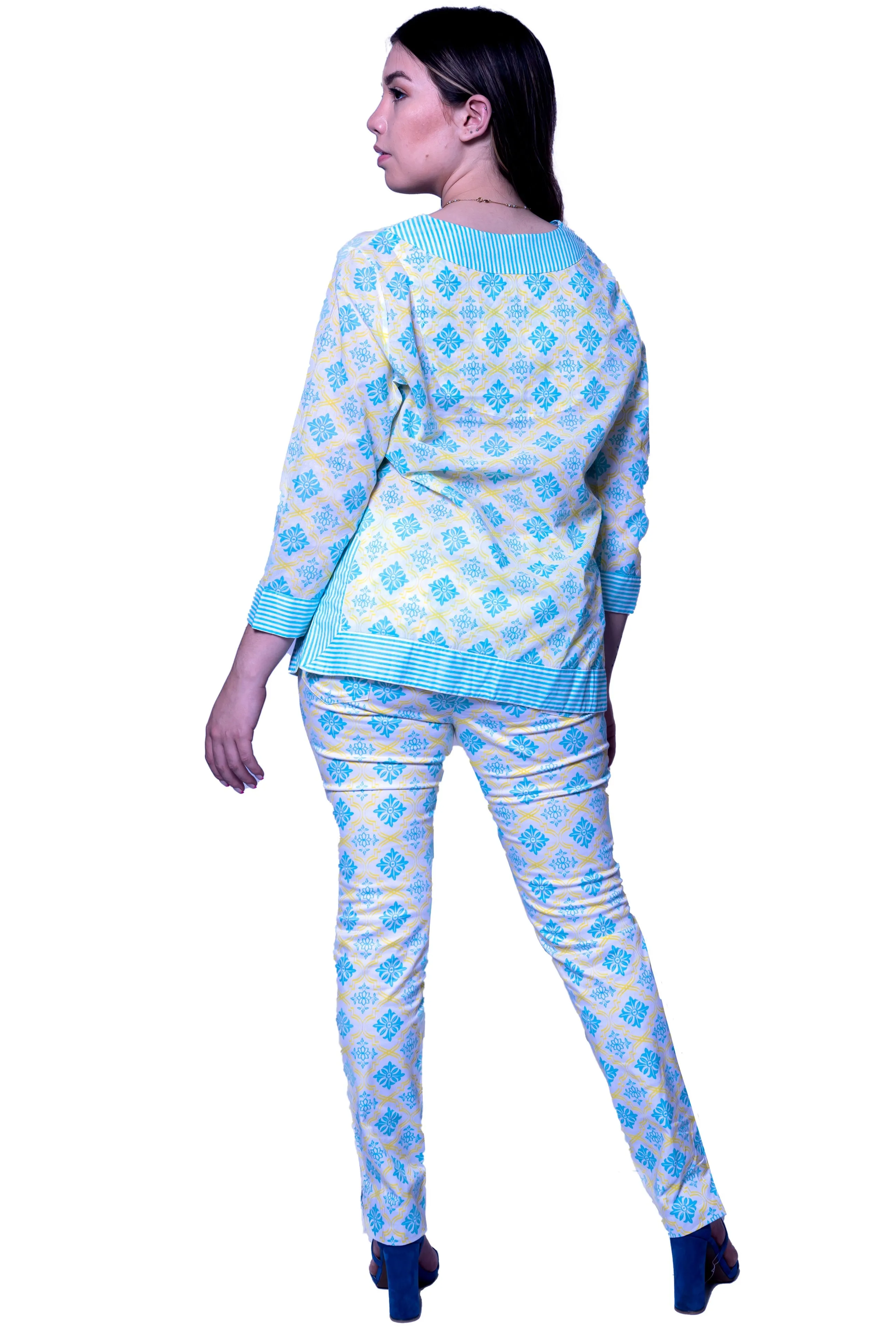 P 1505 Cotton Printed Tunic in Turquoise/Blue