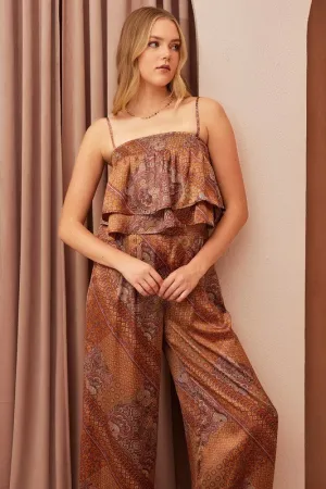 Paisley Patchwork Print Satin Ruffle Crop Cami