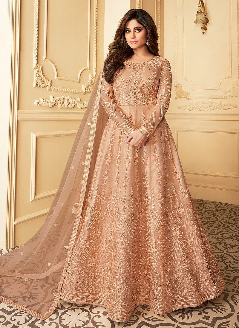 Peach Sequence Embroidered Anarkali Suit