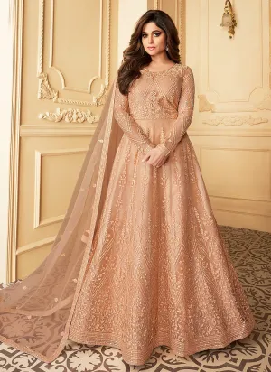 Peach Sequence Embroidered Anarkali Suit