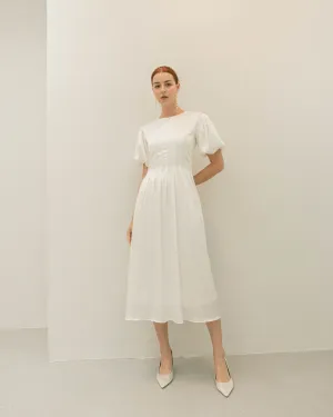 Peppa Puff Sleeves Tea Length Dress