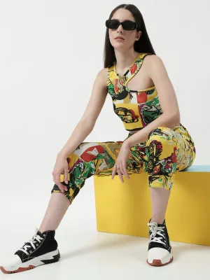 Picasso Inspired Digital Printed Stylish Crop Top With Pant Set (Set Of 2)