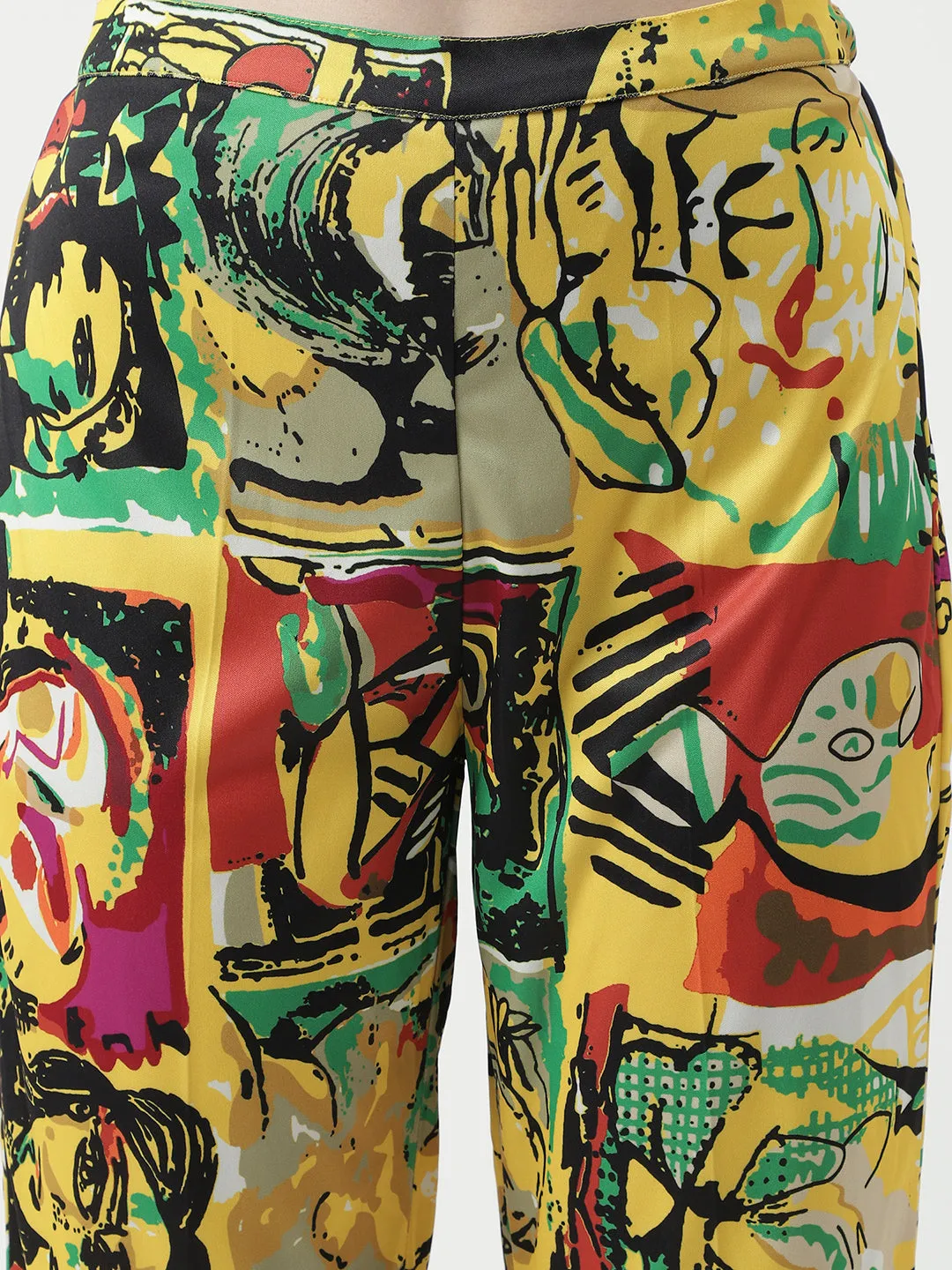 Picasso Inspired Digital Printed Stylish Crop Top With Pant Set (Set Of 2)
