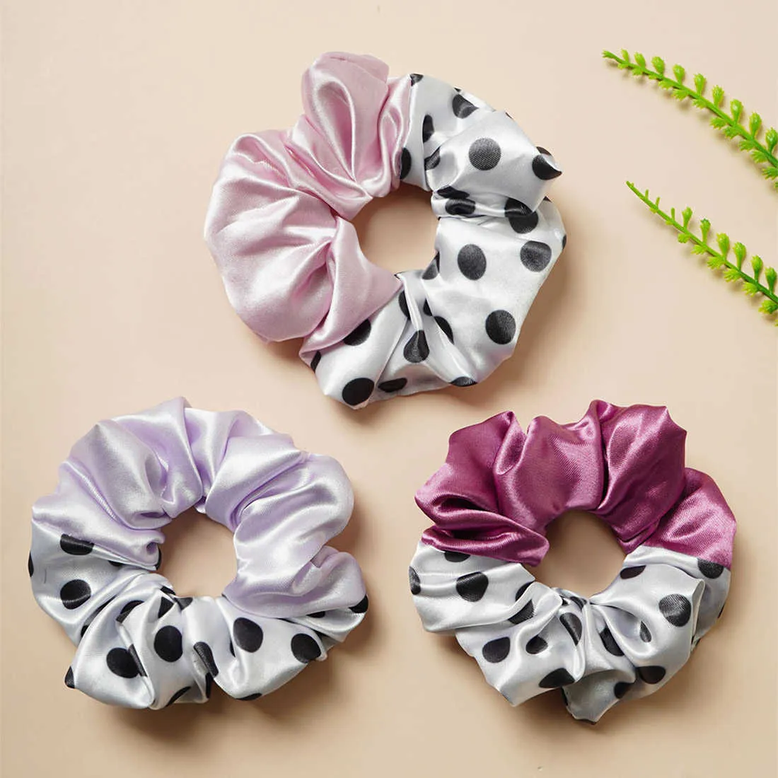Pink Polka Dot Scrunchie Set of 3