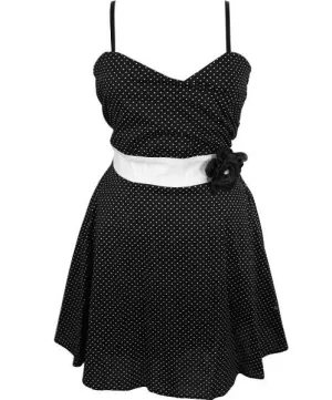 Plus Size Cotton Polka Dot  Black Sundress
