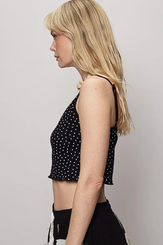 POL Polka Dot Adjustable Strap Cropped Knit Cami