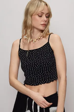 POL Polka Dot Adjustable Strap Cropped Knit Cami