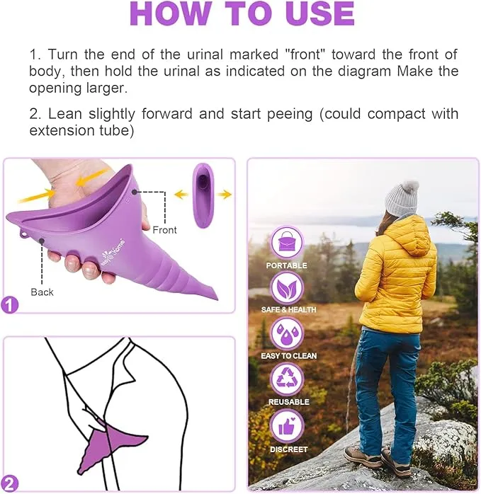 Portable Female Urination Device for Women: Easy@Home Silicone Female Urinal Pee Funnel Standing Up to Pee Urine Peeing Cup Reusable for Travel | Camping | Boating | Outdoor | Hiking Purple EUD408