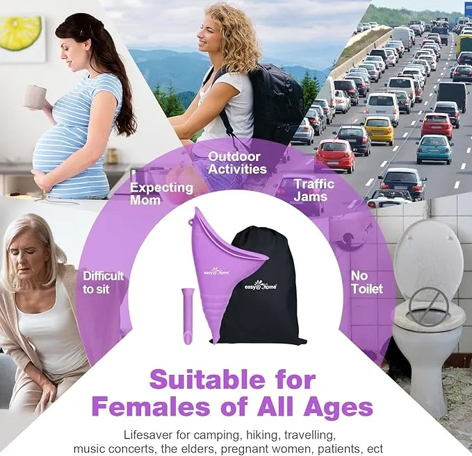 Portable Female Urination Device for Women: Easy@Home Silicone Female Urinal Pee Funnel Standing Up to Pee Urine Peeing Cup Reusable for Travel | Camping | Boating | Outdoor | Hiking Purple EUD408