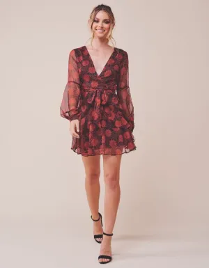 Printed Long Sleeved Ruffled Mini Dress