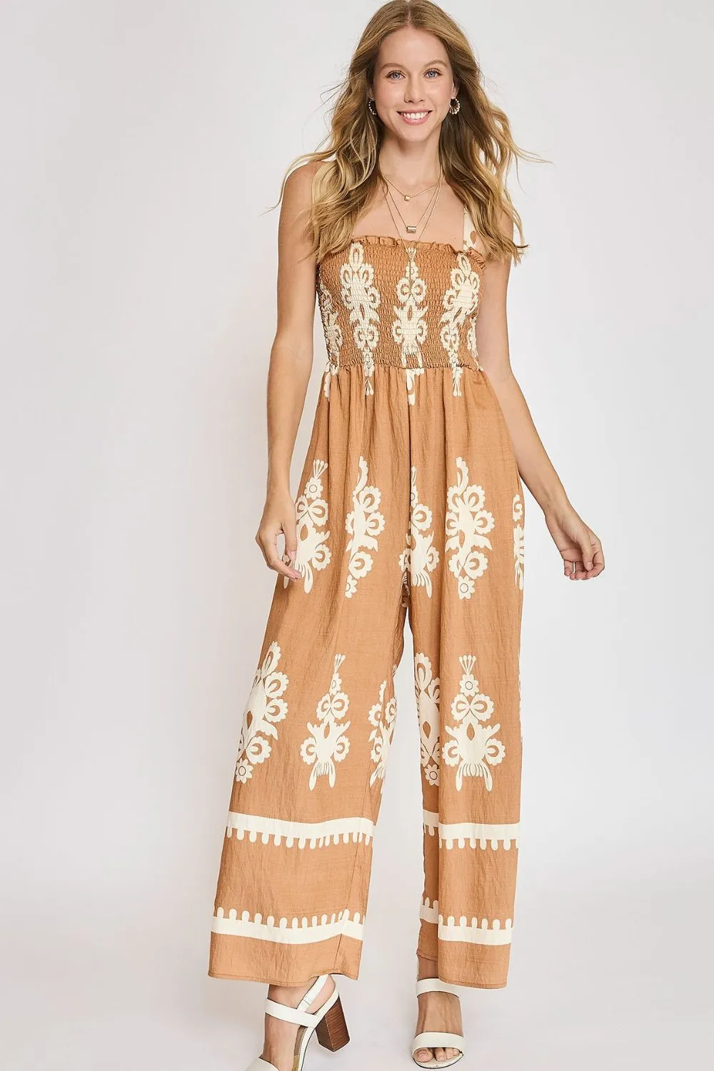 Printed Wide Leg Jumpsuit Plus Size