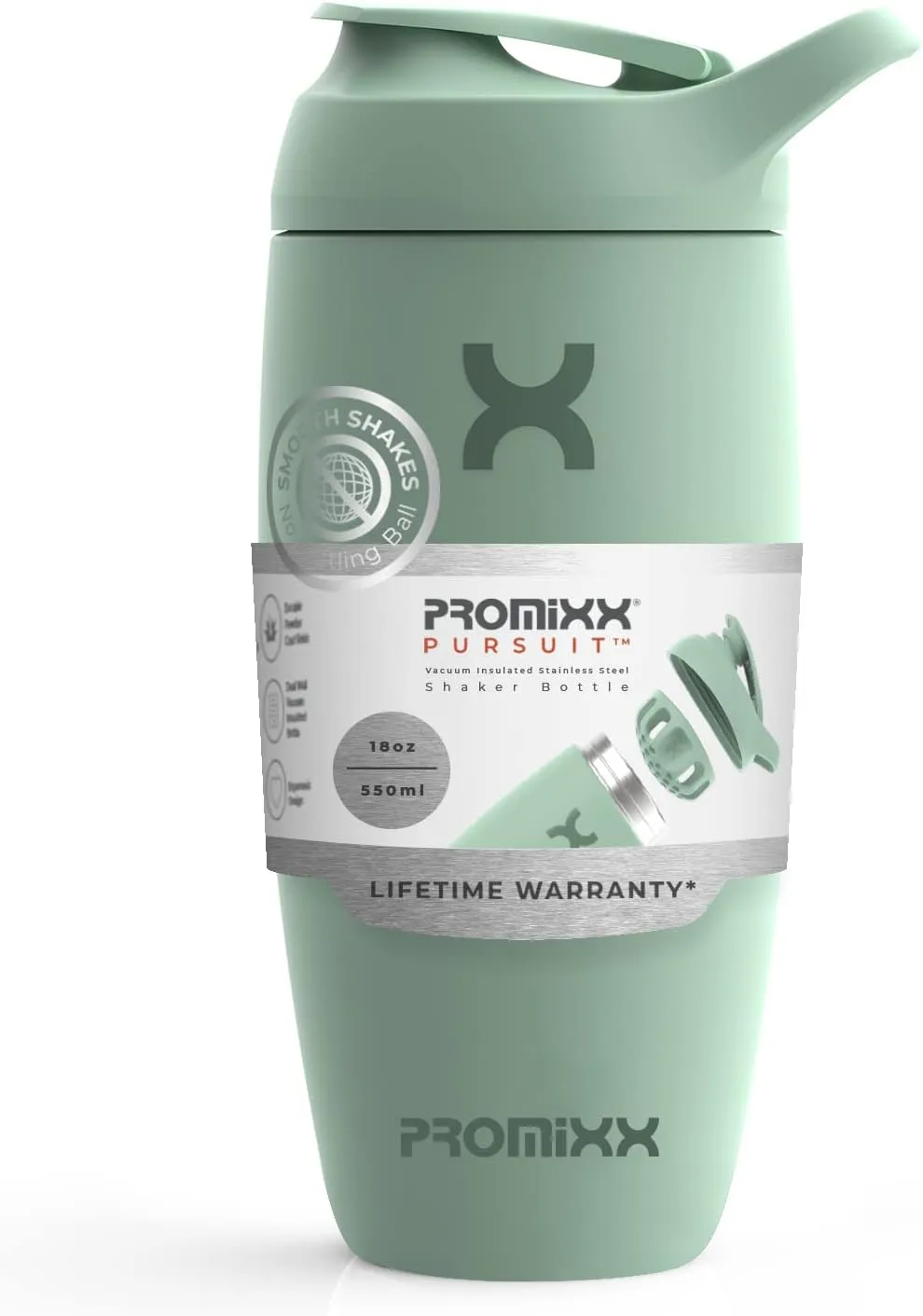 Promixx Pursuit Shaker Bottle Insulated Stainless Steel Water Bottle and shaker Cup, 18oz