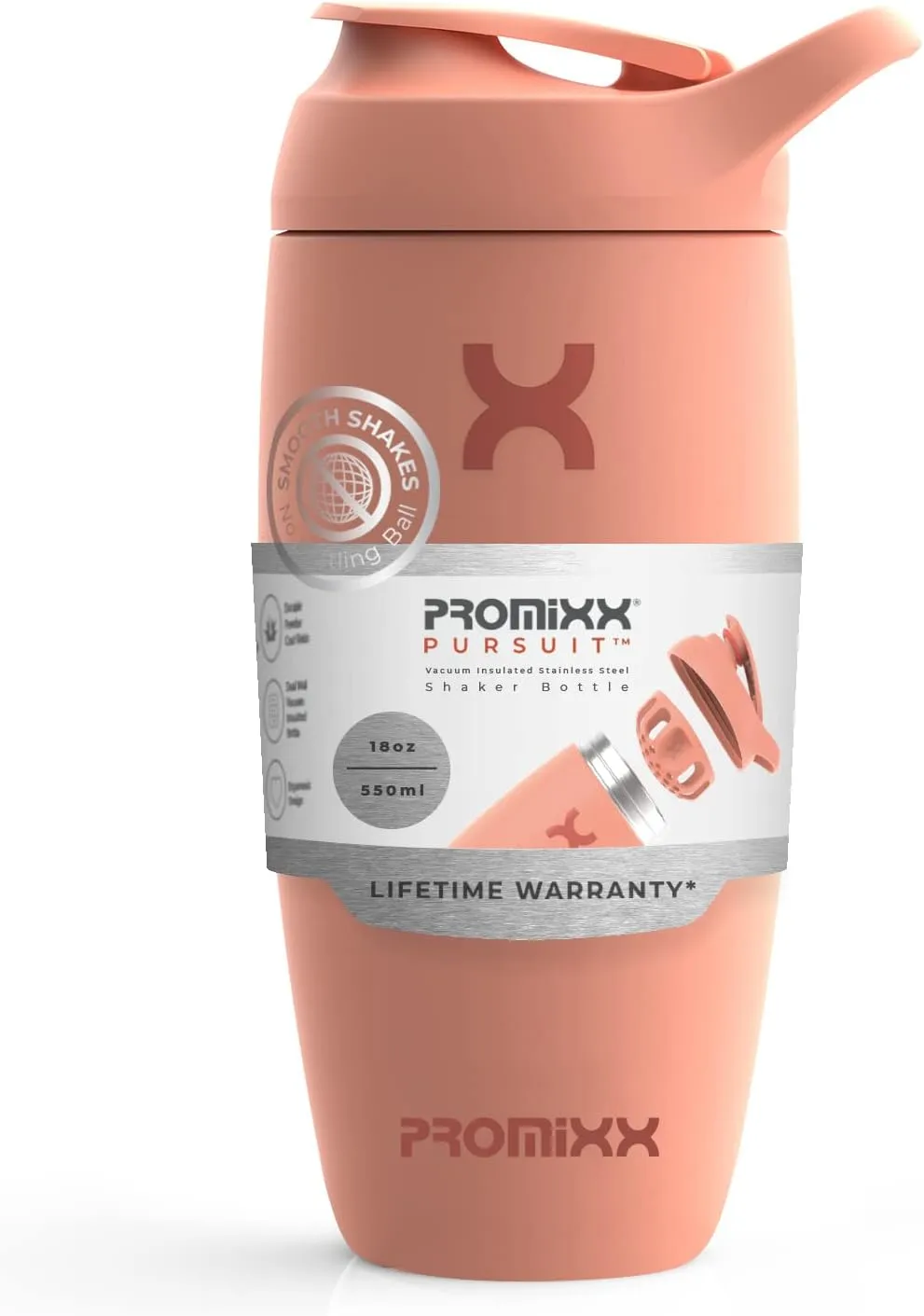 Promixx Pursuit Shaker Bottle Insulated Stainless Steel Water Bottle and shaker Cup, 18oz