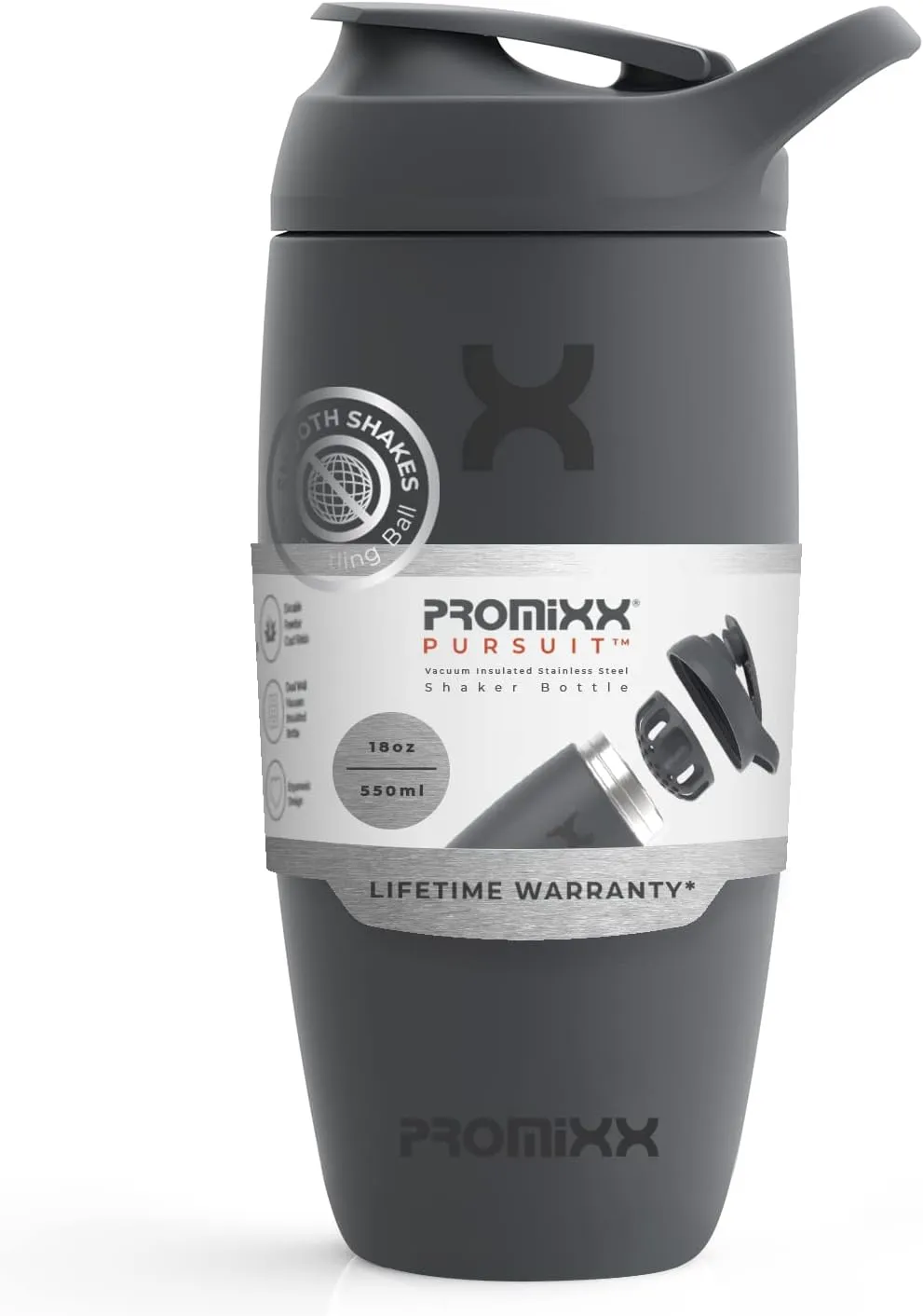 Promixx Pursuit Shaker Bottle Insulated Stainless Steel Water Bottle and shaker Cup, 18oz