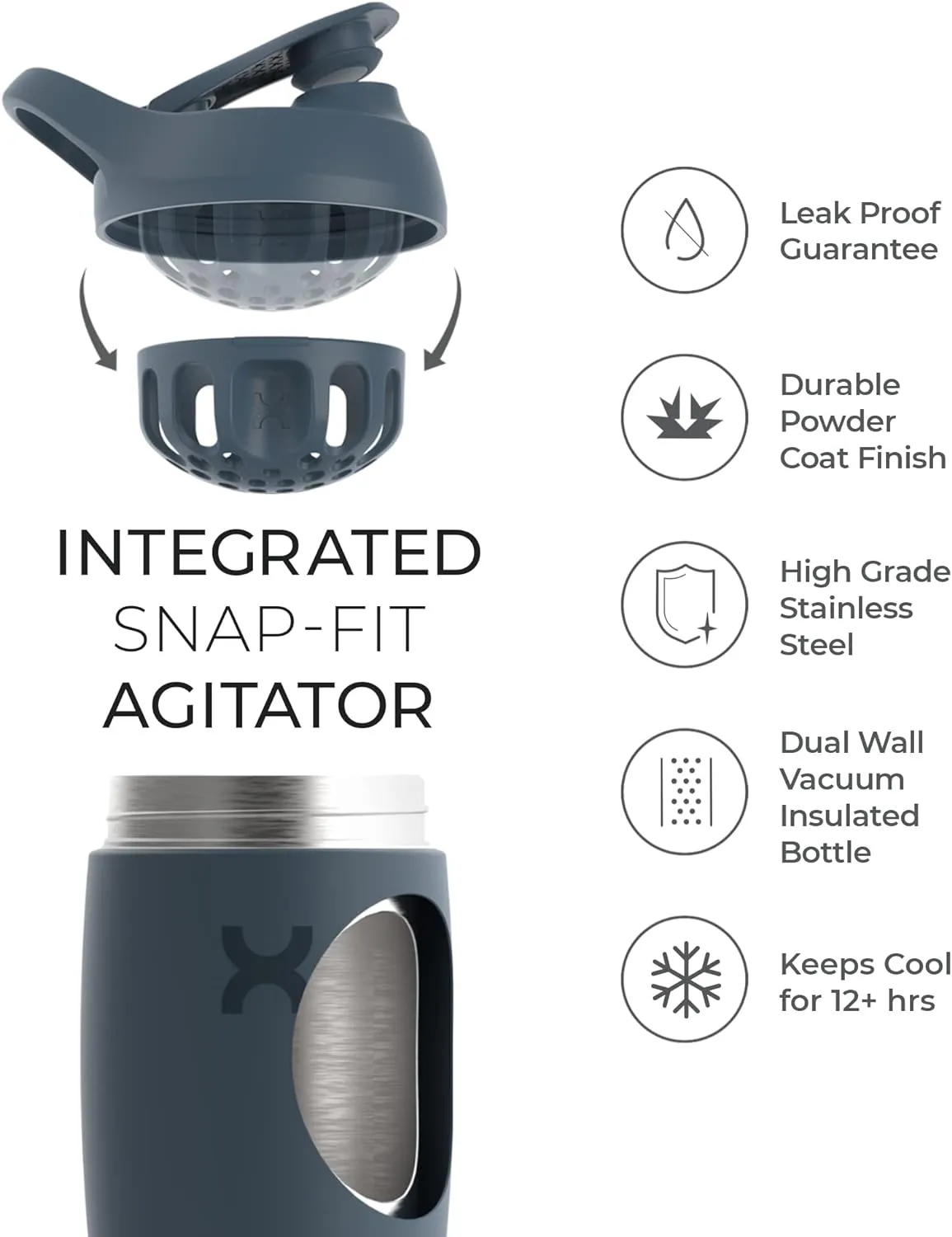 Promixx Pursuit Shaker Bottle Insulated Stainless Steel Water Bottle and shaker Cup, 18oz